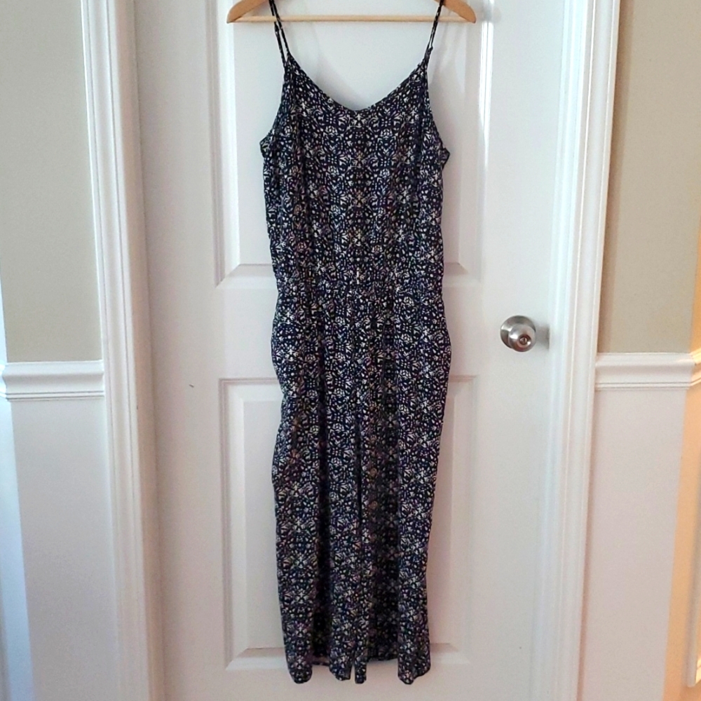 Hinge navy blue and white floral romper.